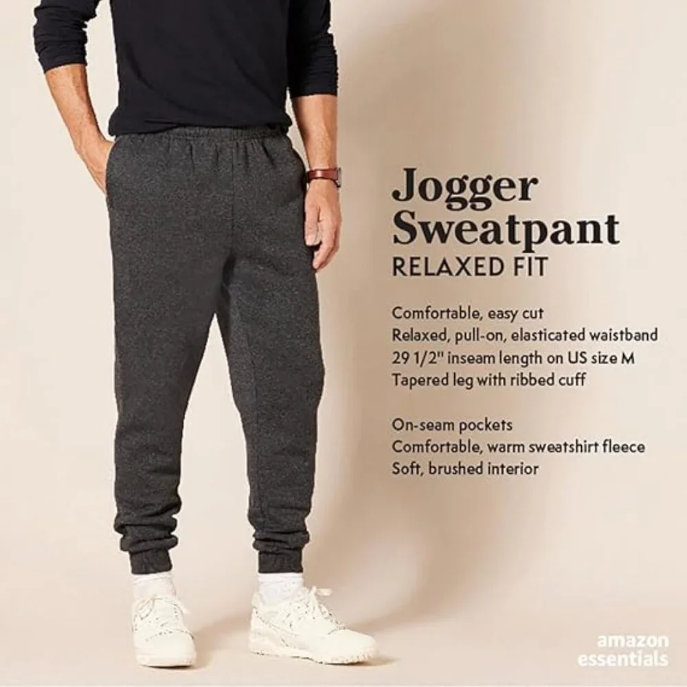 Amazon Essentials Men's Black Fleece Jogger Pants XL - Picture 3 of 8